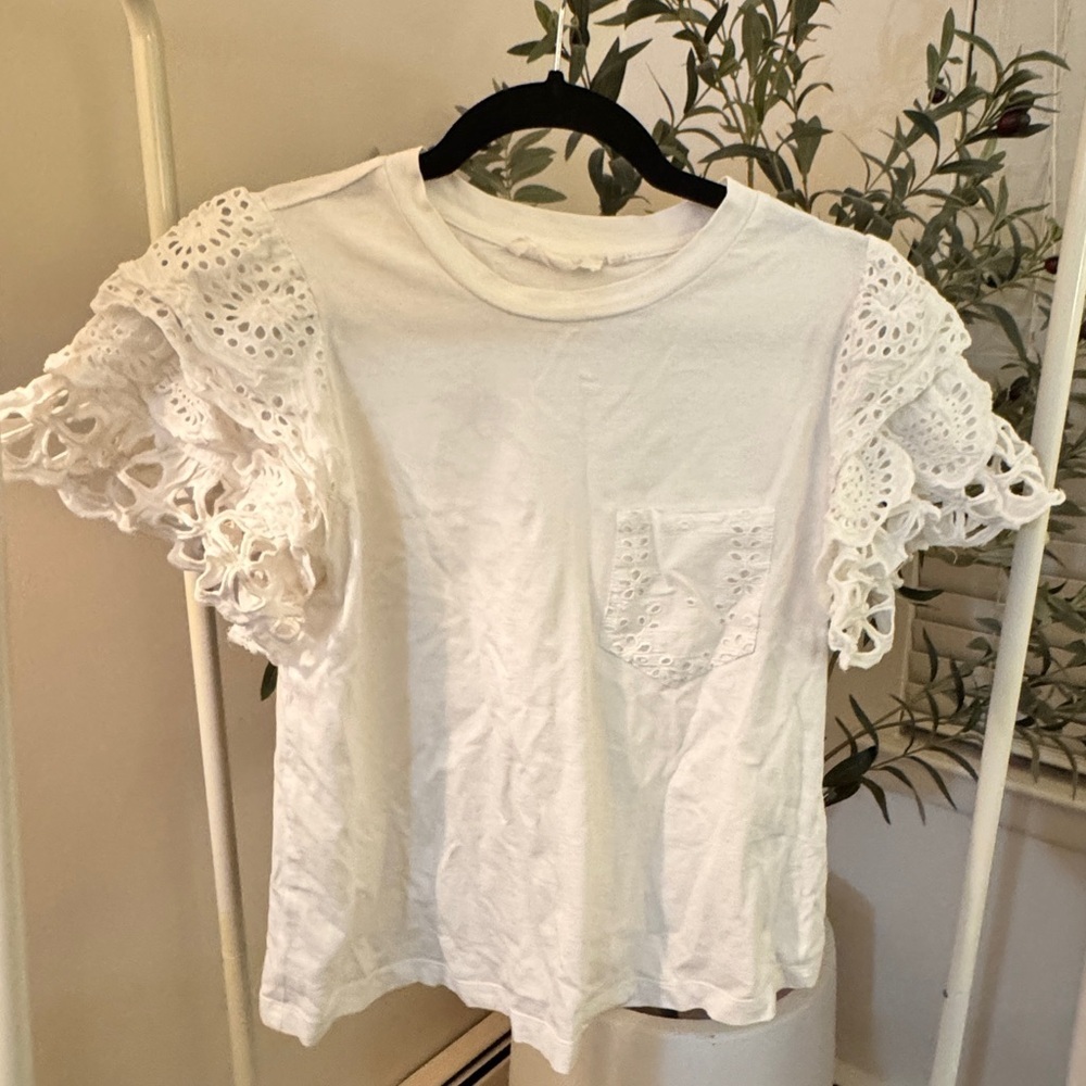 Anthropologie Forever that Girl White Flutter eyelet tee size XS